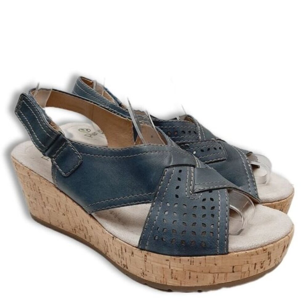 PLANET by EARTH Dawson Open Toe Wedge Slingback Sandals Blue Sz 9 M